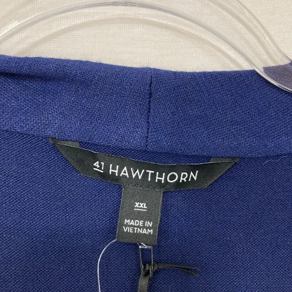 New 41 Hawthorn Surplice Wrap Knit Top XXL Navy Long Sleeve Ruched Preppy - Picture 2 of 9